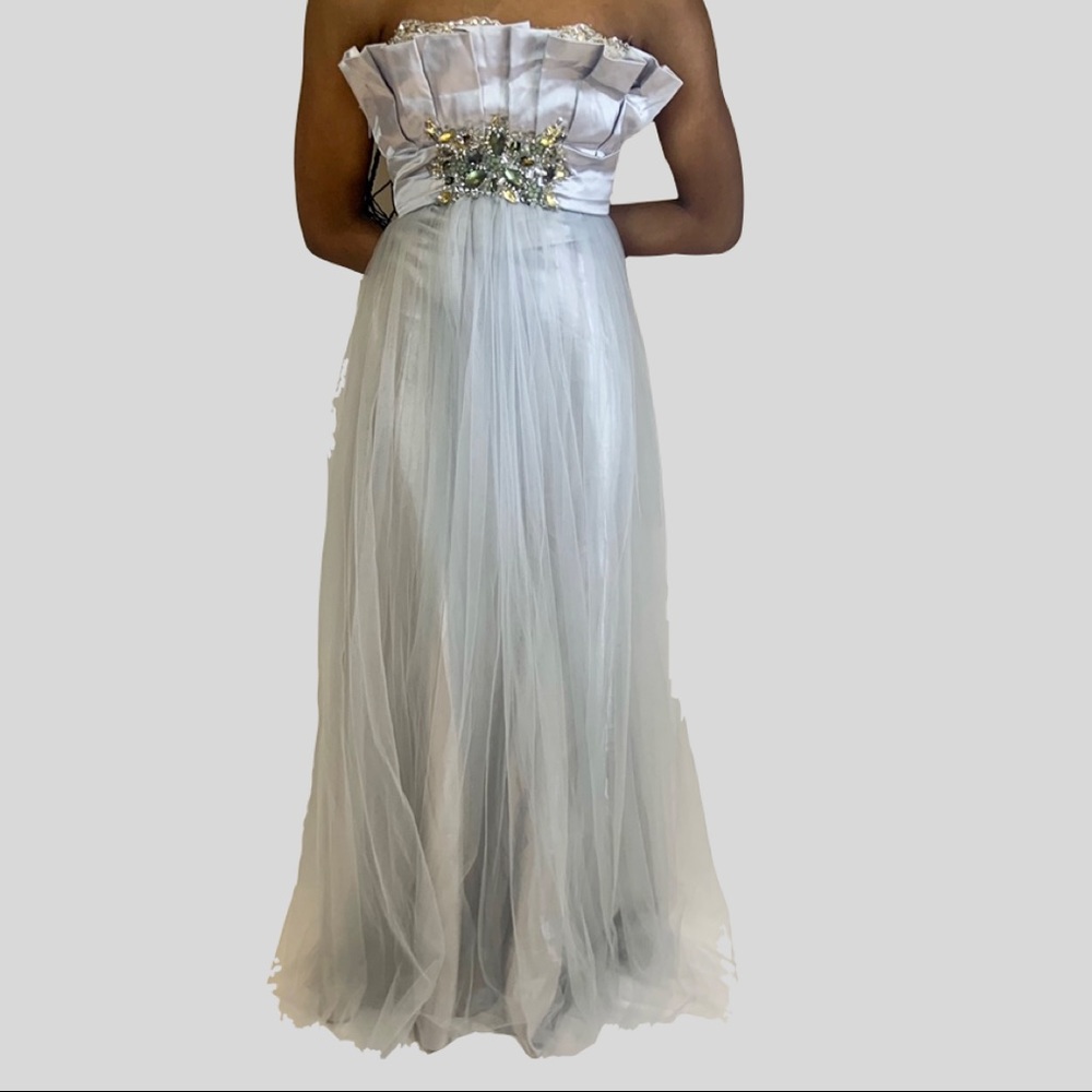 Silver Strapless Formal Dress